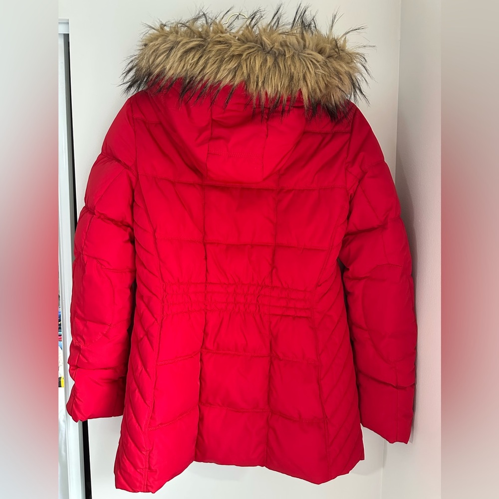 Tommy Hilfiger Red Fur Lined Puffer Coat - Picture 2 of 8